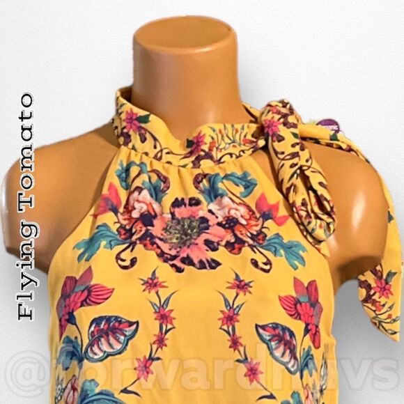 Flying Tomato Yellow Floral Halter Style Lined Mini Size Small - Picture 3 of 9